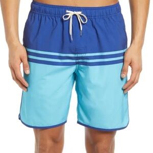 NWT Fair Harbor Anchor Palm Print Swim Trunks in Teal Color Block size 2XL